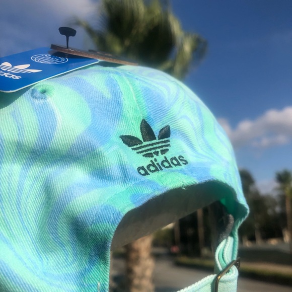 adidas Originals Marble Trefoil Logo Adjustable Baseball Hat Blue Green NEW - Picture 5 of 7